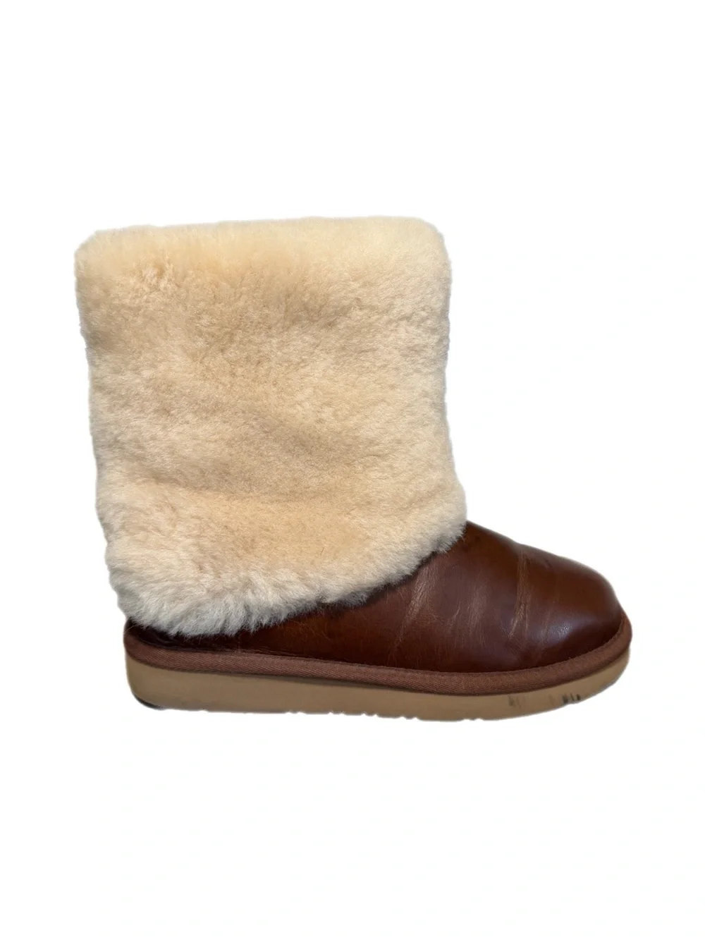UGG Australia Patten Shearling Cuff Boots Chestnut Leather Size 7
